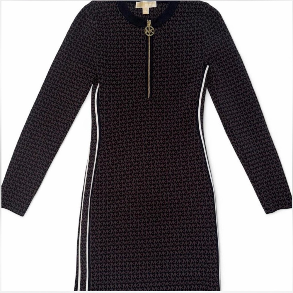 Michael Kors Black/Brown logo Jacquard dress S